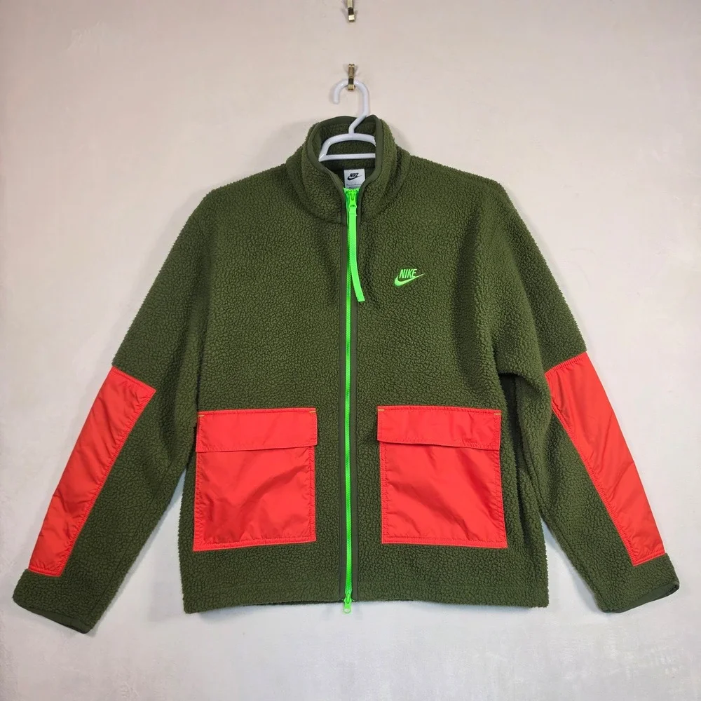 Nike Sportswear Sport Essentials+ Fleece Jacket Men's M Green Orange Full Zip